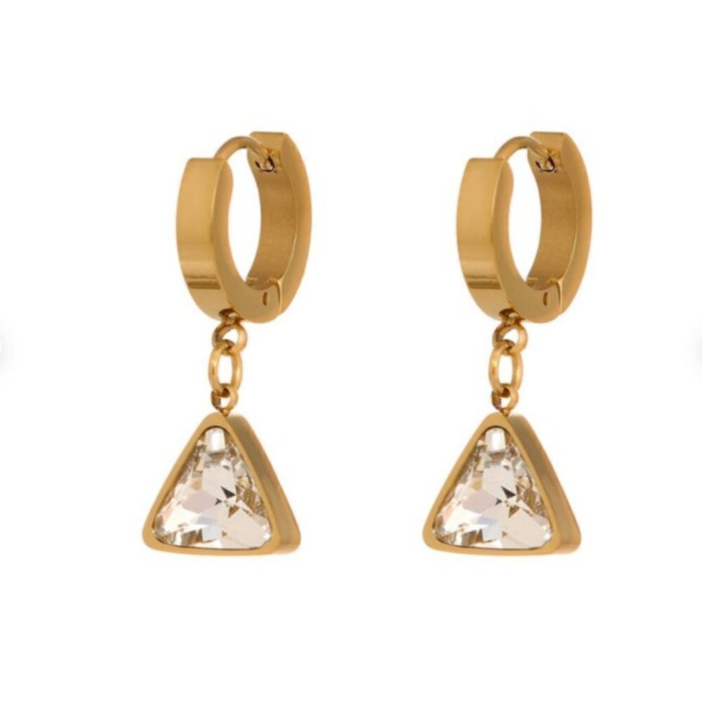 Gold Plated PVD Stainless Steel Cubic Zirconia Triangular Hoop Earrings
